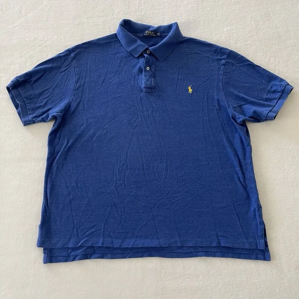 Polo Ralph Lauren Pima‎ Soft Touch Sz 2XB Big Men’s Polo Shirt Blue 100% Cotton